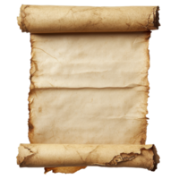 Old medieval parchment scroll isolated on Transparent background showcasing ancient paper texture and design, Old mediaeval paper sheet, parchment scroll isolated on background png