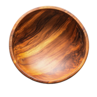 Wood bowl seen from above on a Transparent background showcasing natural grain patterns, top view wood bowl isolated on background png