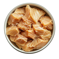 Canned tuna fish in a bowl on a white background offering a fresh and convenient meal option, Canned tuna fish in plate isolated on white background png