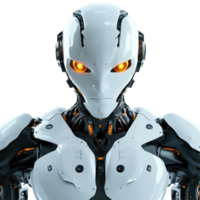 Robot with glowing eyes and futuristic features in a sci fi environment, robot with glowing eyes and arms in a futuristic space, Transparent background png