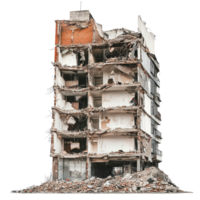Demolition of a multi story building revealing structural remains and debris, building that has been demolished and is being demolished png