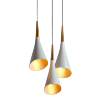 Modern hanging lamp trio with gold accents creates a warm ambiance against a clean Transparent background, modern hanging lamp on background png