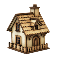 Small wooden house with chimney and window in a charming design suitable for decor or toys, small wooden house with a chimney and a window, Transparent background png
