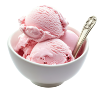 Enjoying a delicious scoop of pink ice cream in a white bowl with a vintage spoon on a bright background, Ice Cream Scoop in a Bowl, white background png