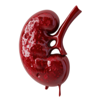 Close up of a kidney with blood on a Transparent background demonstrating anatomical structure and coloration, close up a kidney with blood on it png