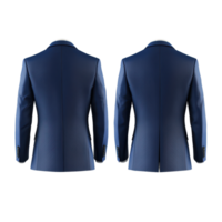 Elegant blue suit jacket mockup displaying front and back views for fashion presentation, Elegant Blue Suit Jacket Mockup from Front and Back Views on white background png