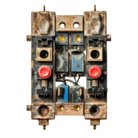 Multiple electrical fuses mounted on a bright background showcasing intricate wiring and component design, Switching fuses isolated on Transparent background png