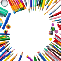 Colorful school supplies arranged with vibrant hues on a Transparent background for creative projects, Colorful school supplies with copy space on background png
