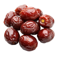 Dried jujube red dates arranged on a clean Transparent background showcasing their glossy texture and rich color, Jujube Chinese dried red date fruit on background png