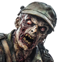 Military zombie figures display grotesque details in an unsettling portrayal of the undead, Military zombie on Transparent background png