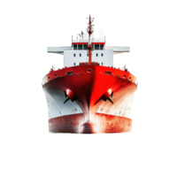 Large red and white cargo ship navigating calm waters in daylight, Large Red and White Cargo Ship on Water, Transparent background png