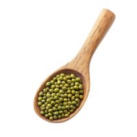 Mung beans in a wooden spoon on a Transparent background highlighting natural ingredients for cooking, Mung bean in wood spoon isolated on background png
