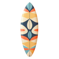 Retro patterned surfboard isolated on Transparent background for summer ocean fun, surfboard with retro pattern isolated on background png
