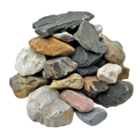 Collection of assorted rocks piled together on a Transparent background showcasing natural textures and colors, Rock pile, pile rocks isolated on background png