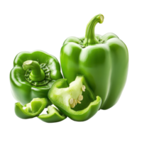 Fresh green pepper cut in half with slices on a clean white background for culinary use, Fresh green pepper isolated on white background png