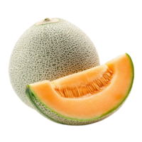 Fresh cantaloupe on Transparent background showcasing its sweet orange flesh and textured rind, melon or cantaloupe isolated on background png