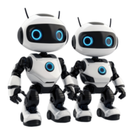 Friendly AI robots showcasing modern design on a white background with vibrant blue accents, Friendly AI Robots on white background png