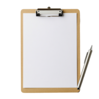 Blank clipboard with pen resting on a white background for note taking and organization, Blank Clipboard with Pen png