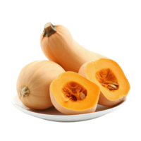 Fresh butternut squash on a white plate presented in a clean and minimalistic style, butternut squash in a plateisolated on white background png