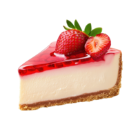 Delicious strawberry cheesecake slices with a vibrant red jelly topping isolated on a Transparent background, strawberry cheesecake isolated on background png