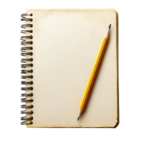 Notebook with pencil resting on a Transparent background for creative writing and drawing activities, Notebook with Pencil isolated on background png