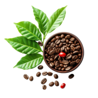 Instant coffee leaves and pepper cupisolated on white background showcasing natural ingredients of coffee, instant coffee leaves and pepper cupisolated on white background png