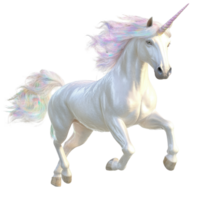 Majestic unicorn gracefully prancing on a pristine Transparent background with a shimmering mane, Unicorn on background png