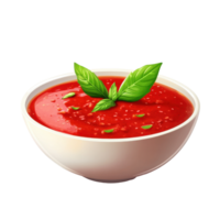 Fresh tomato sauce in a bowl with basil leaves on a Transparent background, Tomato sauce isolated on background png