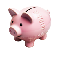 Piggy bank surrounded by cash and coins on a white surface, showcasing saving concepts, Pink Piggy bank with money isolated on Transparent background png