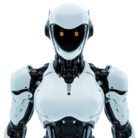 Futuristic robot with glowing eyes and arms in a sleek, high tech environment, robot with glowing eyes and arms in a futuristic space, Transparent background png