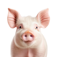 Cute pig portrait with fluffy ears and a gentle expression on a bright Transparent background, Cute pig portrait isolated on background png