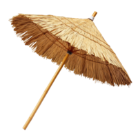Straw parasol standing alone on a Transparent background for summer decorations or beach settings, Straw Parasol Isolated on background png