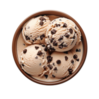 Delicious chocolate chip ice cream served in a bowl viewed from above in high resolution, Chocolate chip ice cream in a bowl, top view, isolated on white background png