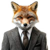 Fox dressed in business attire against a white background presenting a confident demeanor, Fox wearing business attire on white background Smart strategy concept, white background png