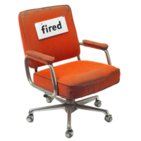 Office chair marked as fired in an isolated setting, highlighting workplace changes and employee transitions, Office chair with a fired sign attached to it, isolated on Transparent background png