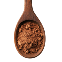 Cocoa powder in a wooden spoon surrounded by chocolate chunks on a Transparent background, Cocoa powder in a wood spoonisolated on background png