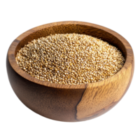 Quinoa in a wooden bowl displayed against a clean Transparent background for a healthy dining concept, Quinoa in wood bowl isolated on background png