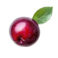 Fresh red cherry plum with green leaf isolated on Transparent background for culinary and decorative use, red cherry plum with leaf isolated on background png