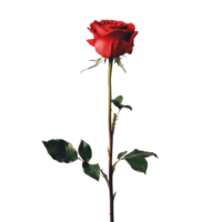Red rose with a long stem against a soft Transparent background highlighting its beauty and elegance, red rose with a stem in the dark, background png