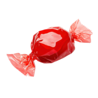 Bright red candy in a shiny wrapper isolated on a clean Transparent background for sweet treats, Red candy in a wrapper isolated on background png