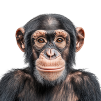 Chimpanzee face close up shot isolated on white background captures intricate details of its features, chimpanzee face shot isolated on white background png