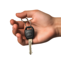 Hand holding a car keychain with a black key on a white background, Image hand holding car keychain isolated on white background file on white background png