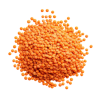 Red lentils in a vibrant pile isolated on a Transparent background for culinary use and nutrition, red lentils isolated on background png