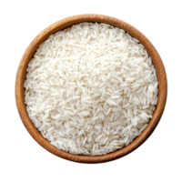 White rice in a wooden bowl isolated on a Transparent background showing fine grain texture and natural shine, Rice Isolated on background png