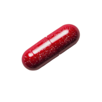 Bright red capsule with speckles isolated on a Transparent background showcasing its smooth surface and design, pill isolated on background png