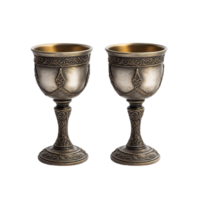 Medieval goblets crafted with intricate designs on a Transparent background highlighting craftsmanship and elegance, Medieval Goblets Isolated on background png