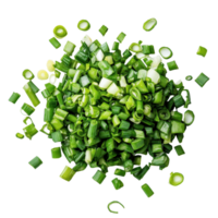 Chopped green onions displayed on a bright white surface for culinary preparation and garnish, chopped green onions on white background png
