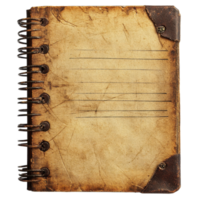 Vintage spiral notebook with lined pages, showcasing an aged appearance and unique character from years of use, old vintage notebook with lines, isolated isolated on Transparent background png