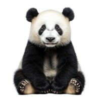 Panda sitting calmly against a Transparent background showcasing its distinct black and white fur, Panda isolated background png