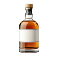 Bourbon bottle with white label on a clean background, showcasing craftsmanship and design, bourbon bottle with white label isolated onisolated on white background png